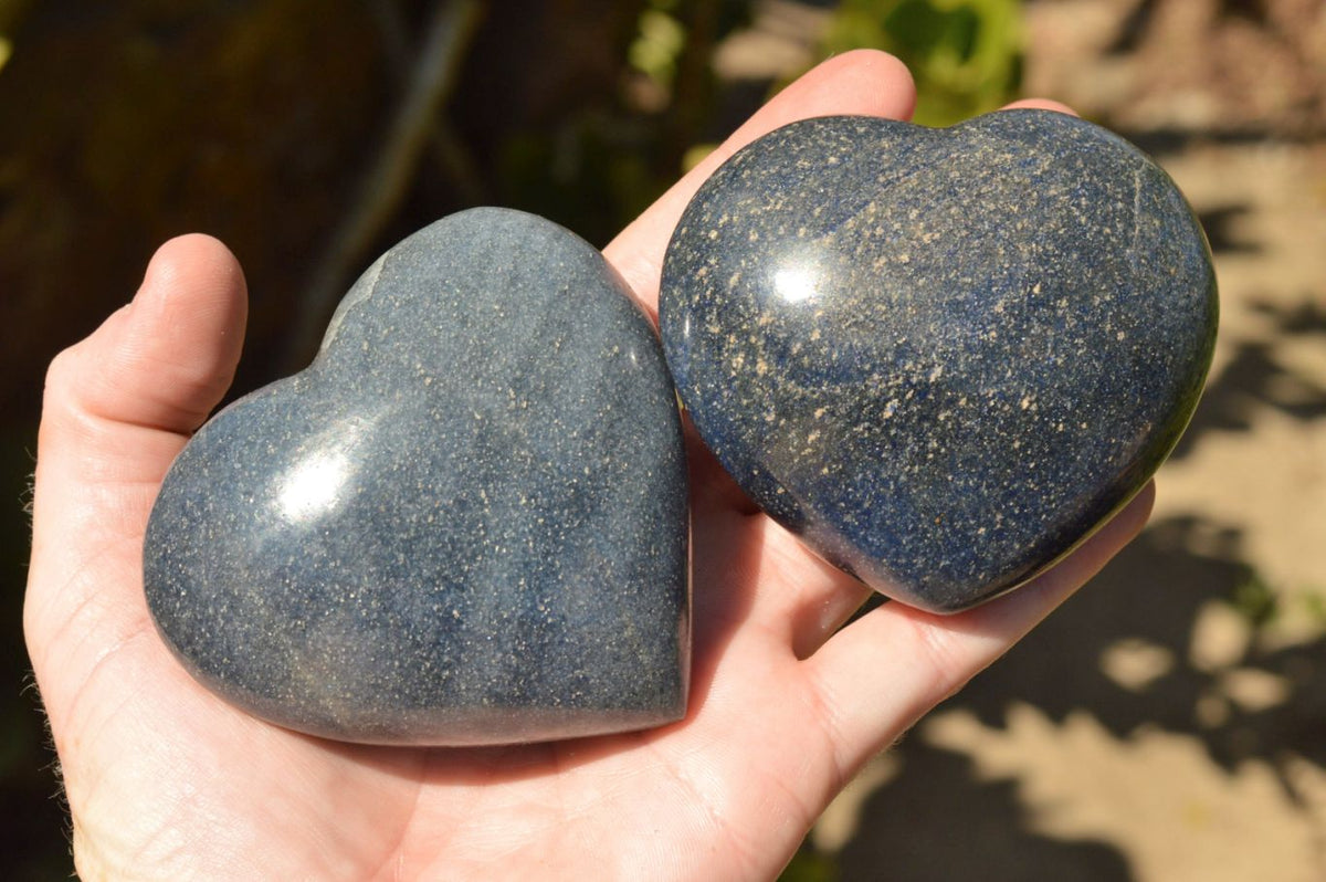 Polished Highly Selected Medium Sized Blue Lazulite Hearts x 6 From Madagascar - TopRock