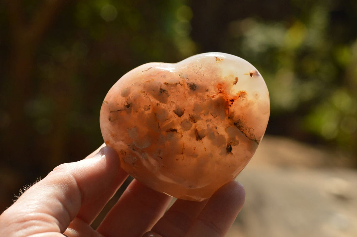 Polished Beautiful Coral Flower Agate Hearts x 6 From Antsahalova, Madagascar - TopRock