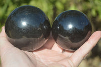 Polished Schorl Black Tourmaline Spheres x 3 From Madagascar - Toprock Gemstones and Minerals