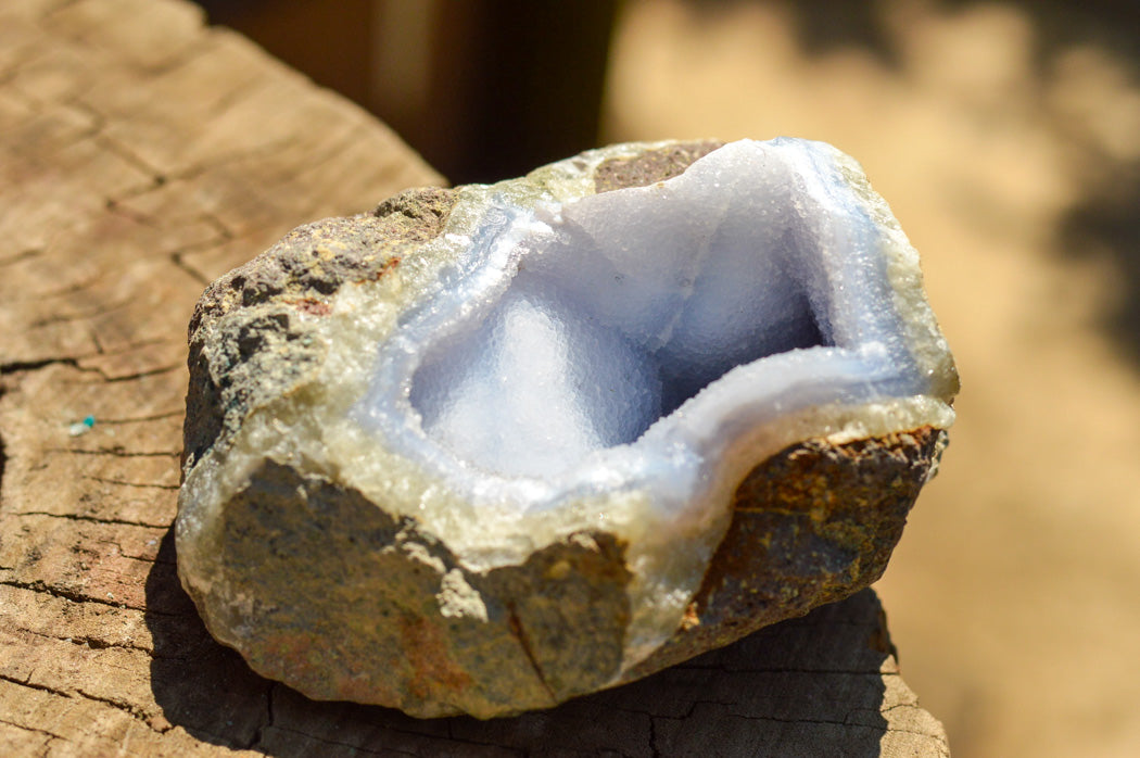 Natural Blue Lace Agate Geode Specimens x 3 From Nsanje, Malawi - TopRock