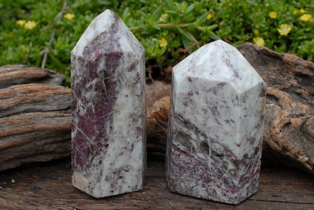Polished Pink Rubellite Tourmaline In Matrix Crystal Points x 2 From Ambatondrazaka, Madagascar - TopRock