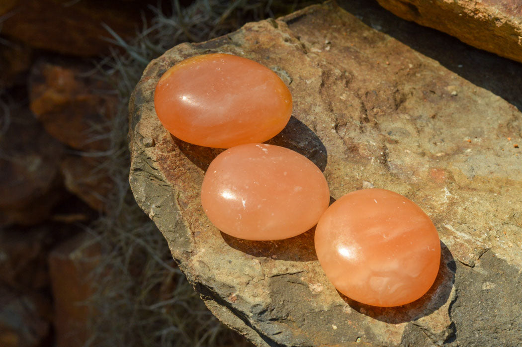 Polished Vibrant Orange Twist Calcite Palm Stones x 12 From Madagascar - TopRock