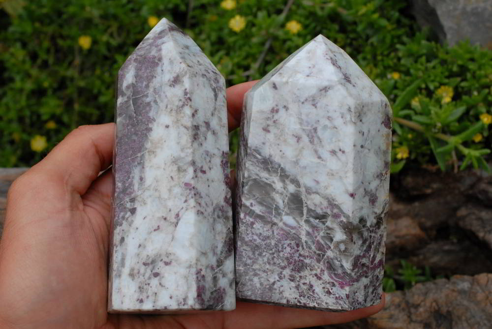 Polished Pink Rubellite Tourmaline In Matrix Crystal Points x 2 From Ambatondrazaka, Madagascar - TopRock