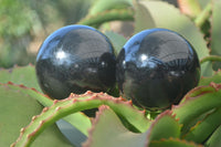 Polished Schorl Black Tourmaline Spheres x 3 From Madagascar - Toprock Gemstones and Minerals