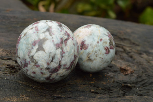 Polished Small Pink Rubellite Tourmaline In White Feldspar & Blue Lithium Spheres  x 2 From Madagascar - TopRock