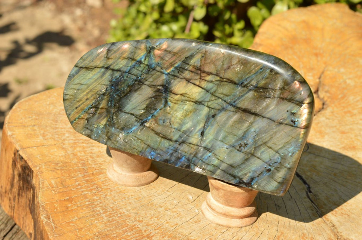 Polished Labradorite Standing Free Forms With Intense Blue & Gold Flash x 2 From Tulear, Madagascar - TopRock