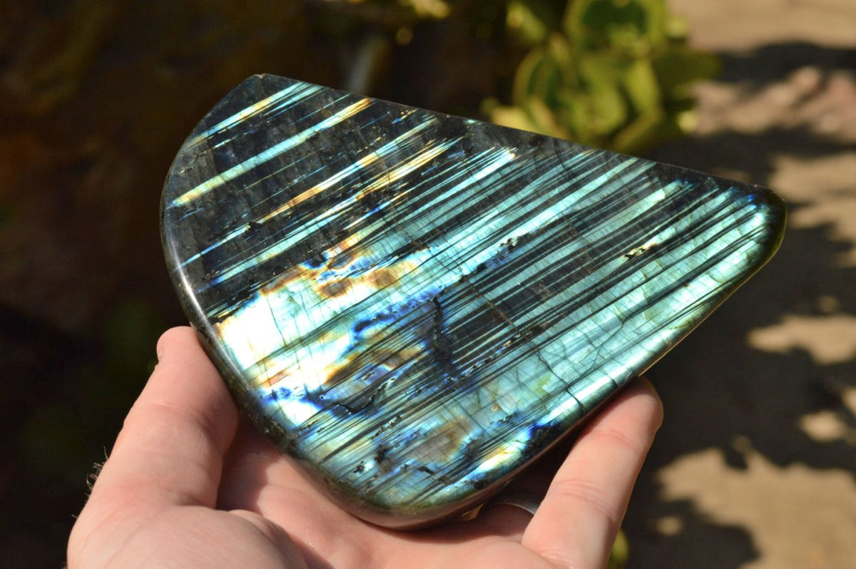 Polished Labradorite Standing Free Forms With Intense Blue & Gold Flash x 2 From Tulear, Madagascar - TopRock