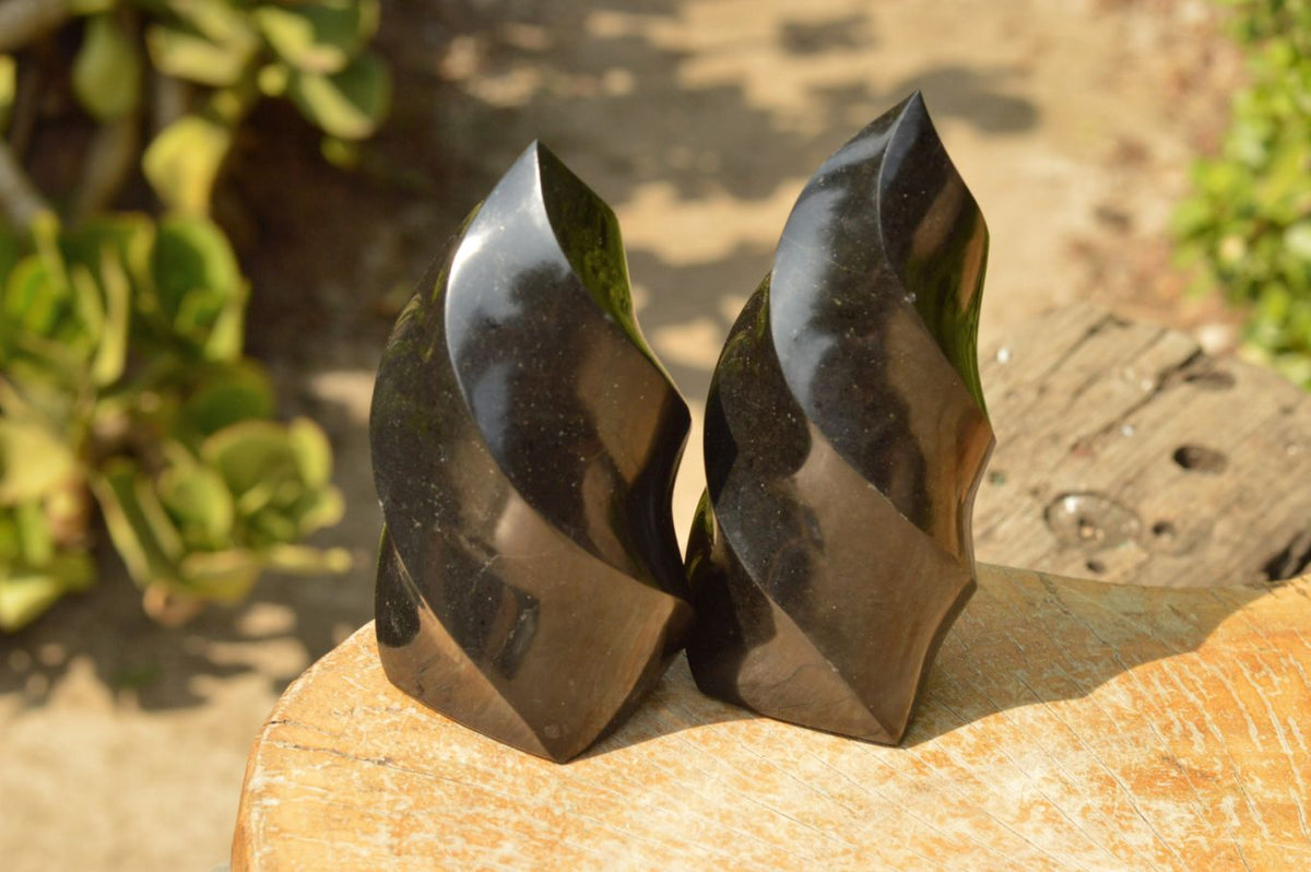 Polished Small Pitch Black Basalt Flames x 3 From Madagascar - TopRock
