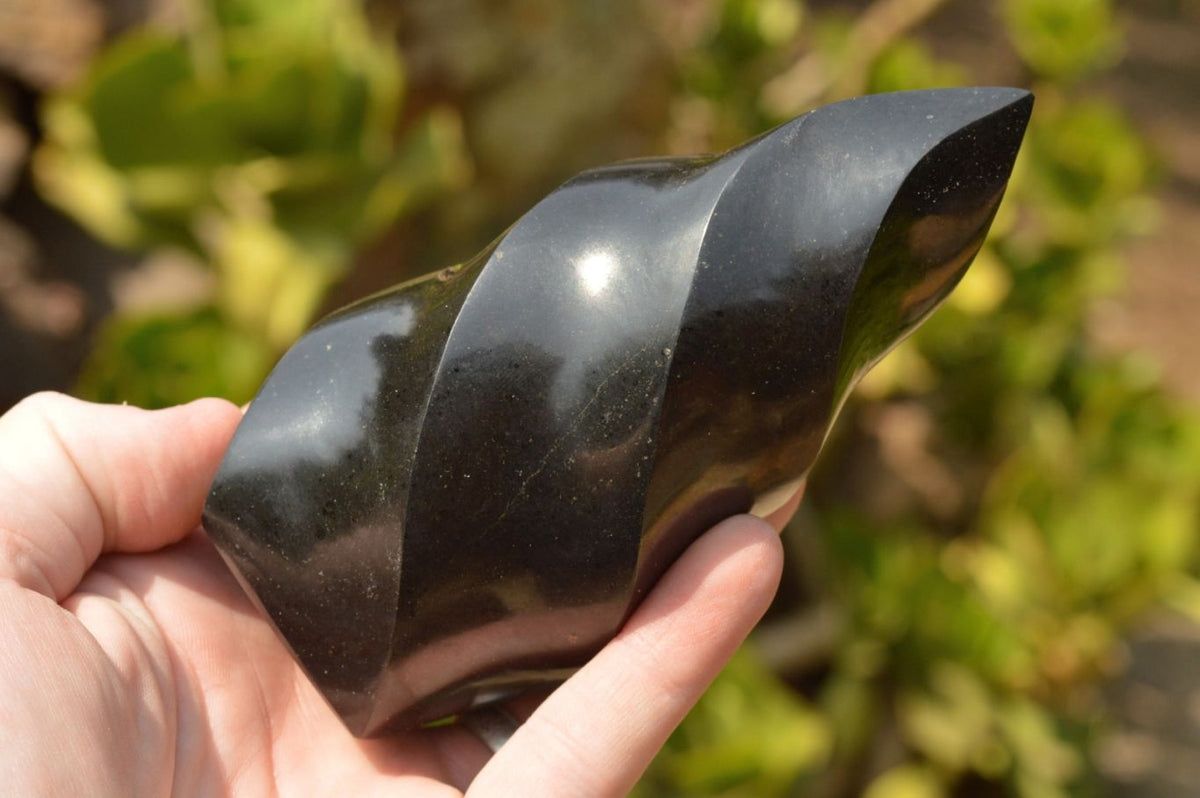Polished Small Pitch Black Basalt Flames x 3 From Madagascar - TopRock
