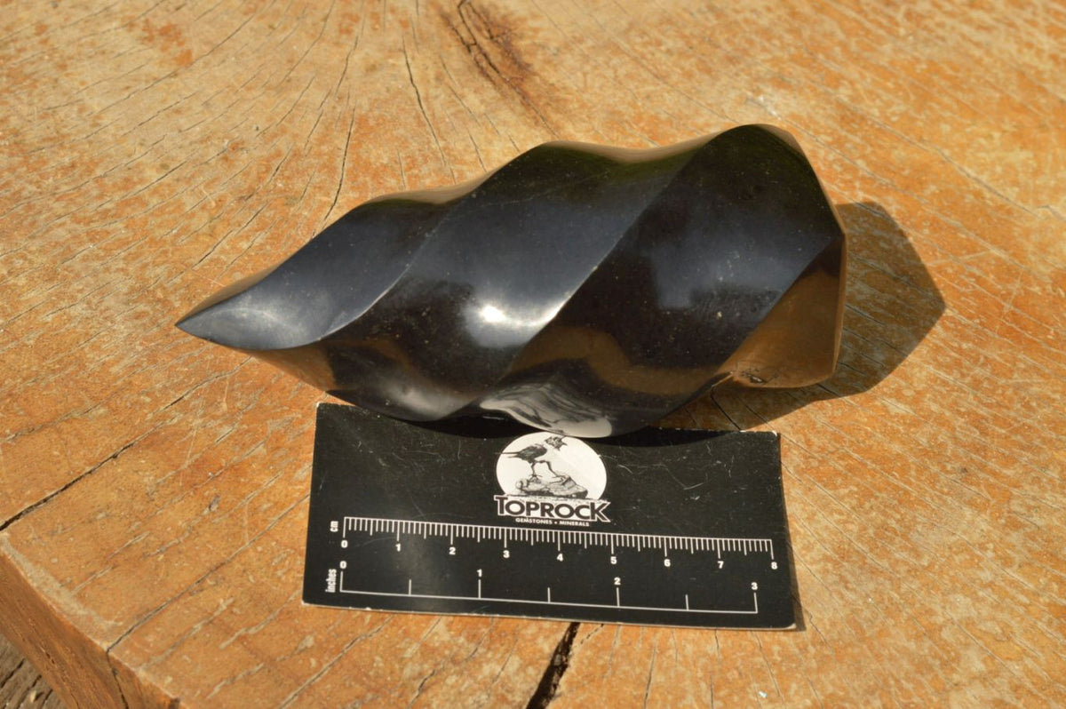 Polished Small Pitch Black Basalt Flames x 3 From Madagascar - TopRock