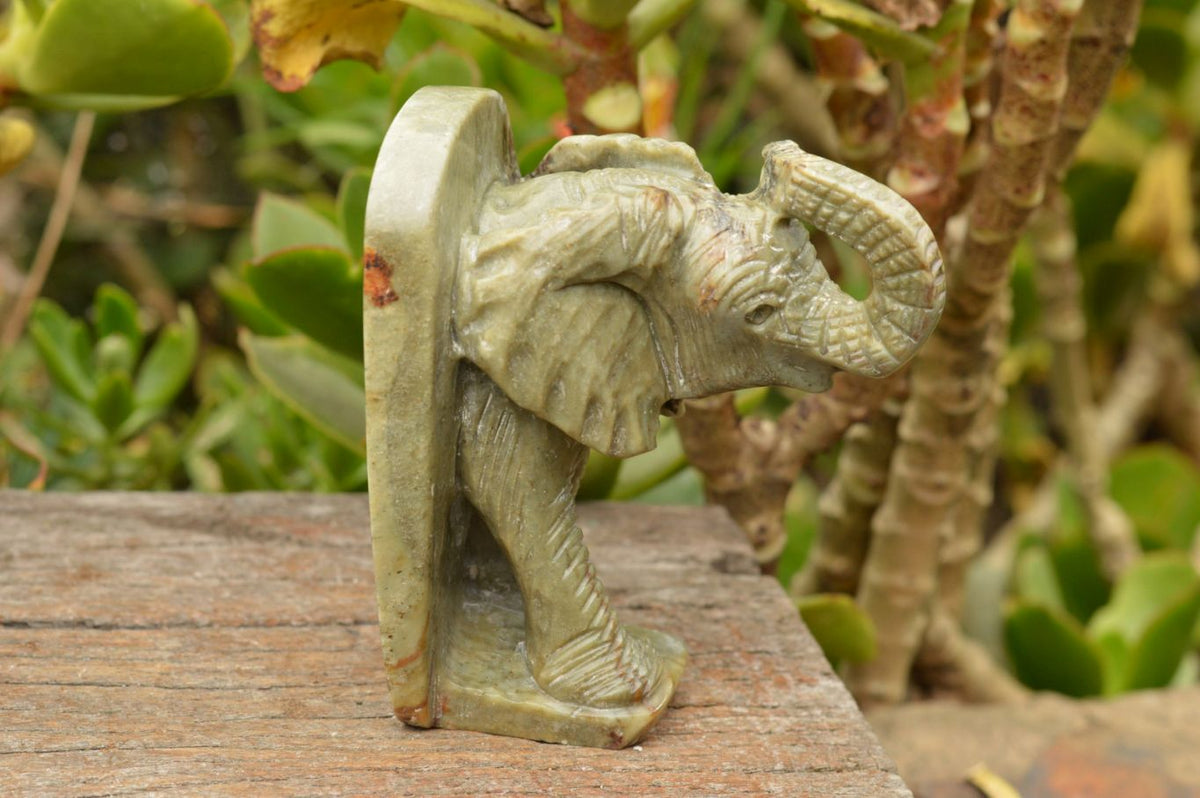 Polished Butter Jade Elephant Book End Carvings x 2 From Zimbabwe - TopRock