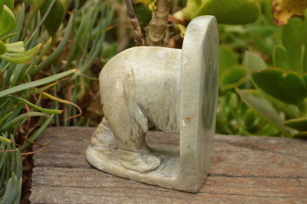 Polished Butter Jade Elephant Book End Carvings x 2 From Zimbabwe - TopRock