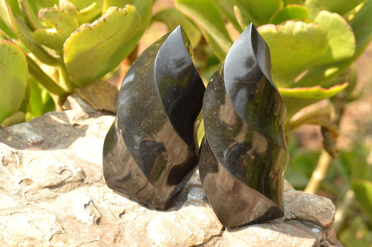 Polished Small Pitch Black Basalt Flames x 3 From Madagascar - TopRock