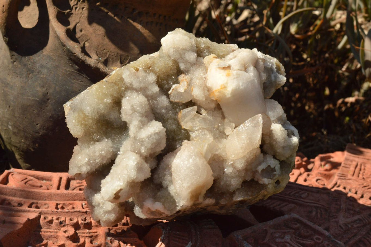 Natural Dog Tooth Calcite On Drusy Quartz Cluster x 1 From Alberts Mountain, Lesotho - TopRock