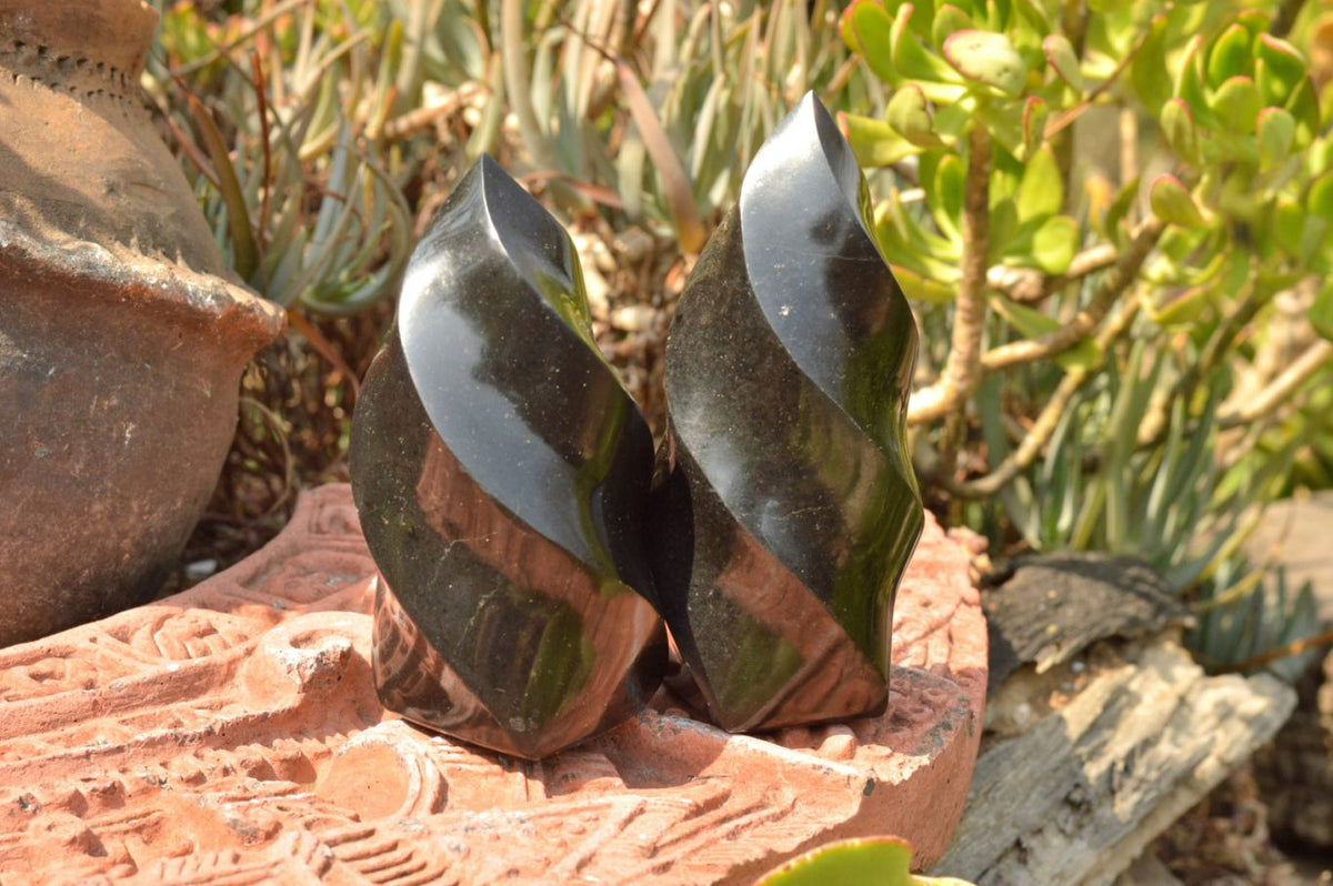 Polished Small Pitch Black Basalt Flames x 3 From Madagascar - TopRock