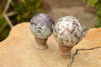 Polished Pink Tourmaline Rubellite Spheres x 2 From Ambatondrazaka, Madagascar - TopRock