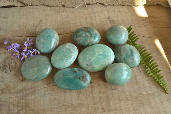 Polished Blue Amazonite Palm Stones x 24 From Ambositra, Madagascar - TopRock