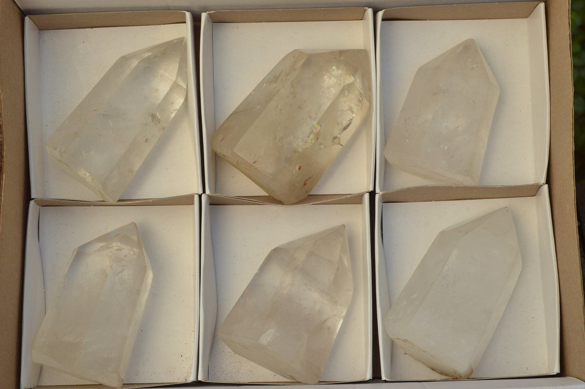 Polished Semi Optic Quartz Points With Rainbow Inclusions x 6 From Madagascar - TopRock