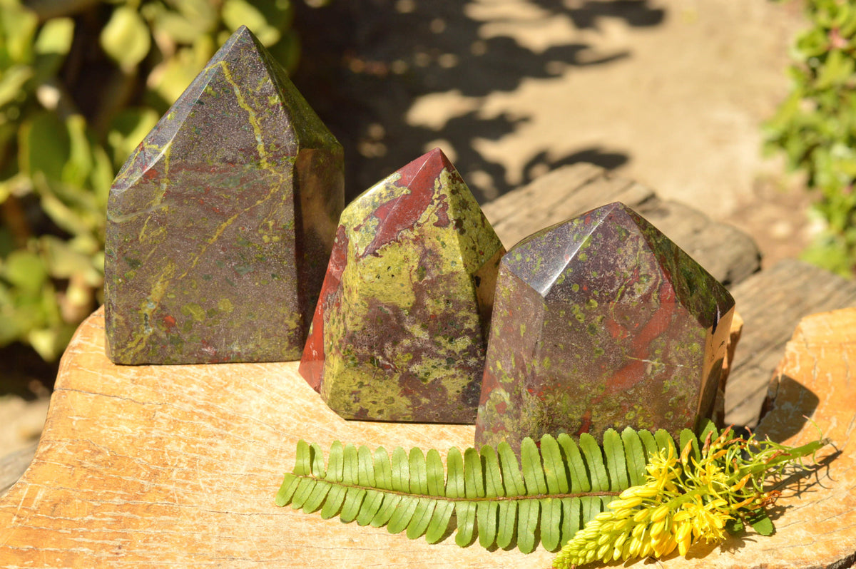 Polished Bastite (Epidote & Piedmontite) Dragon Blood Stone Points x 3 From Tshipise, South Africa - TopRock