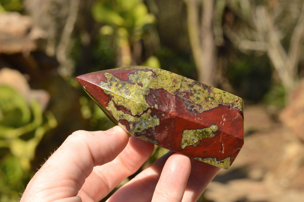 Polished Bastite (Epidote & Piedmontite) Dragon Blood Stone Points x 3 From Tshipise, South Africa - TopRock