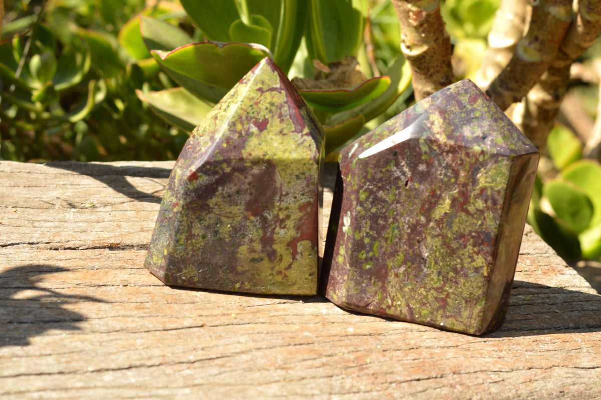 Polished Bastite (Epidote & Piedmontite) Dragon Blood Stone Points x 3 From Tshipise, South Africa - TopRock