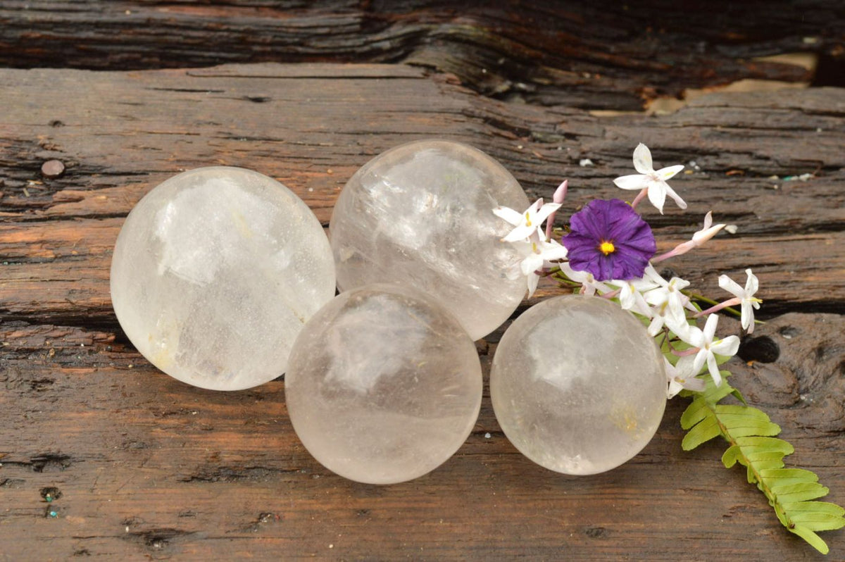 Polished Clear Quartz Crystal Balls / Spheres x 4 From Madagascar - TopRock