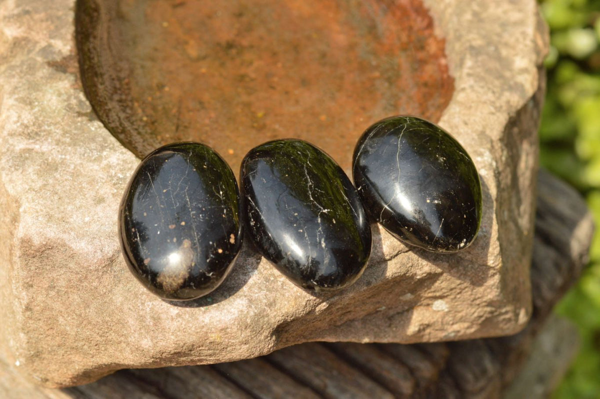 Polished Black Tourmaline / Schorl Palm Stones x 20 From Madagascar - TopRock
