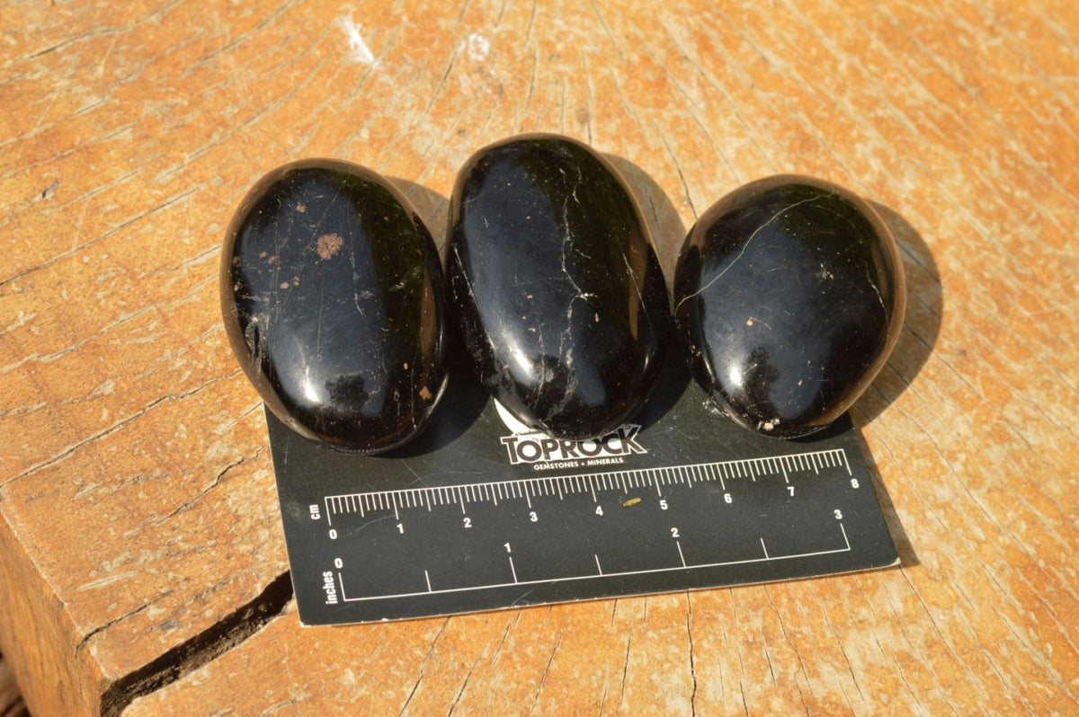 Polished Black Tourmaline / Schorl Palm Stones x 20 From Madagascar - TopRock
