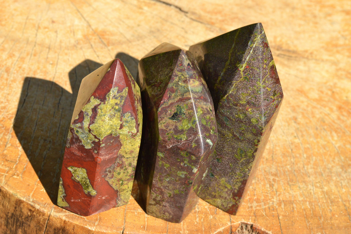 Polished Bastite (Epidote & Piedmontite) Dragon Blood Stone Points x 3 From Tshipise, South Africa - TopRock
