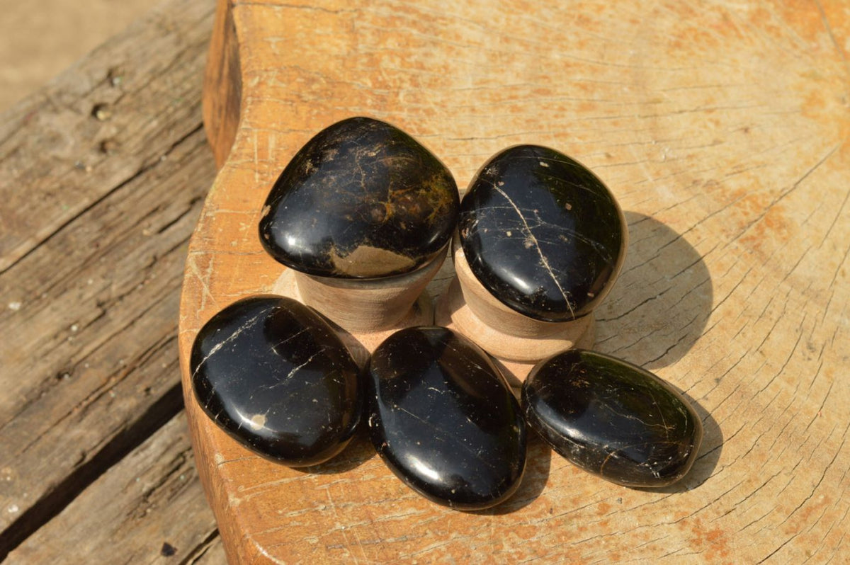 Polished Black Tourmaline / Schorl Palm Stones x 20 From Madagascar - TopRock