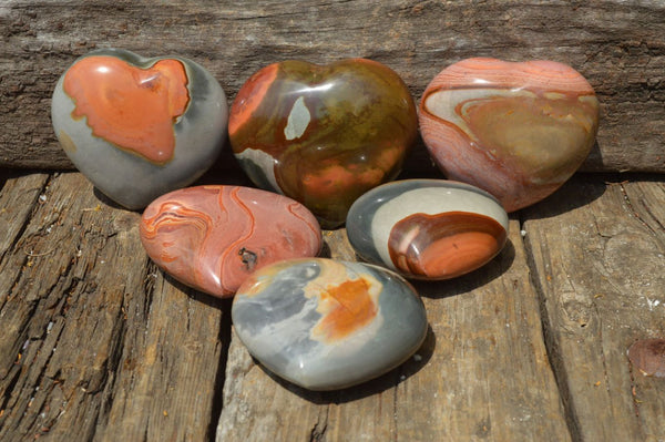 Polished Polychrome Jasper Hearts (Medium) x 6 From North West Coast, Madagascar - TopRock