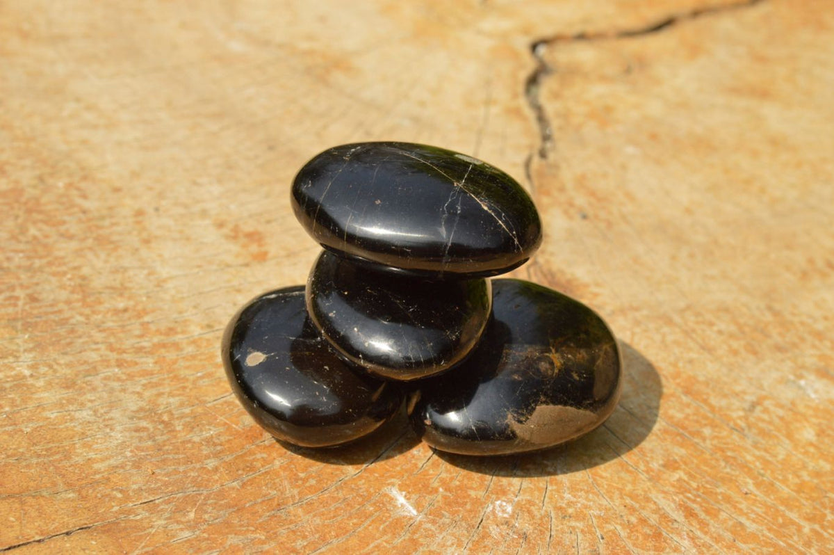 Polished Black Tourmaline / Schorl Palm Stones x 20 From Madagascar - TopRock