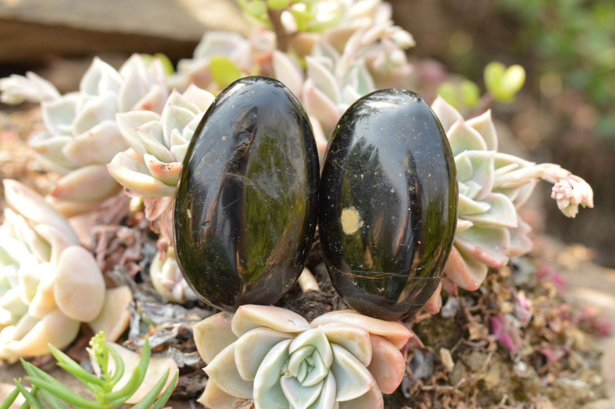 Polished Black Tourmaline / Schorl Palm Stones x 20 From Madagascar - TopRock