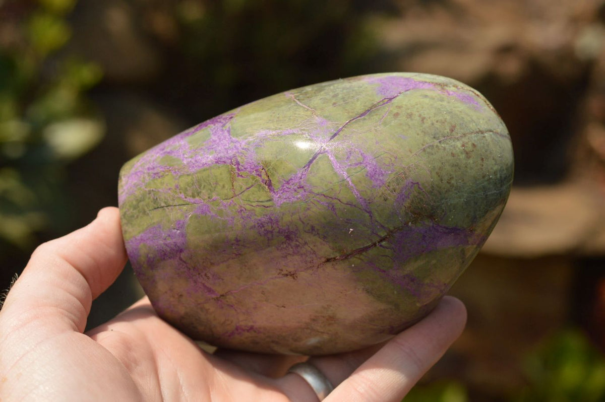 Polished Purple Stichtite & Green Serpentine (Atlantisite) Standing Free Forms x 3 From Barberton, South Africa - TopRock