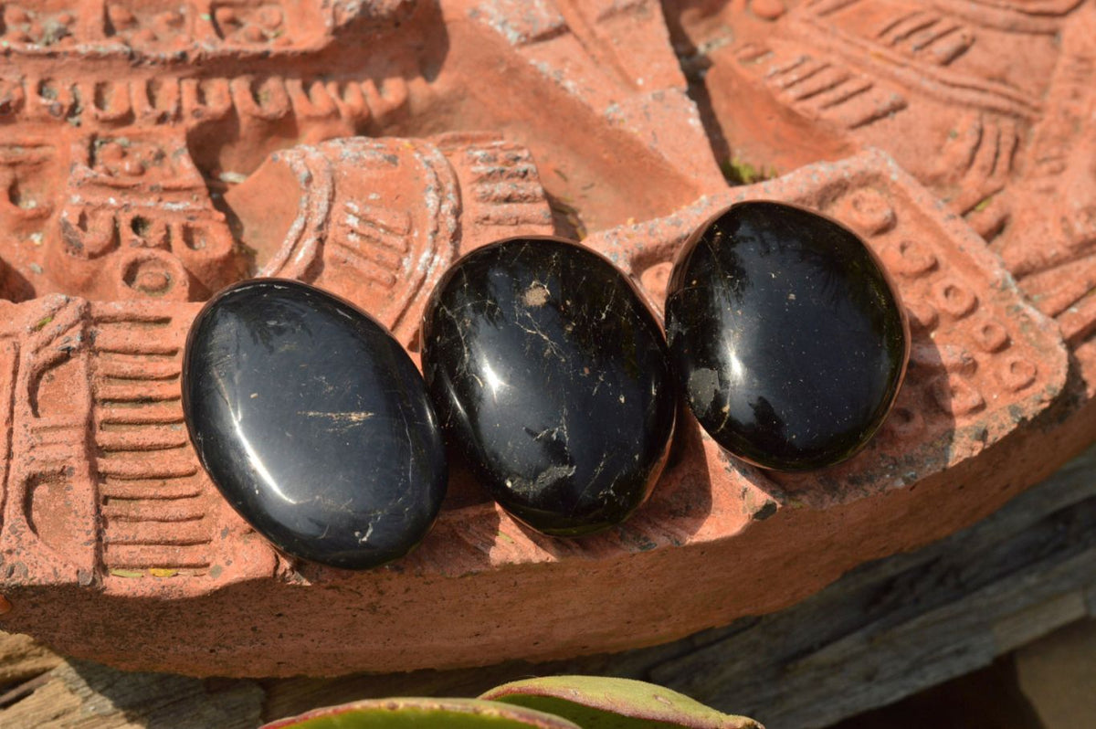 Polished Black Tourmaline / Schorl Palm Stones x 20 From Madagascar - TopRock