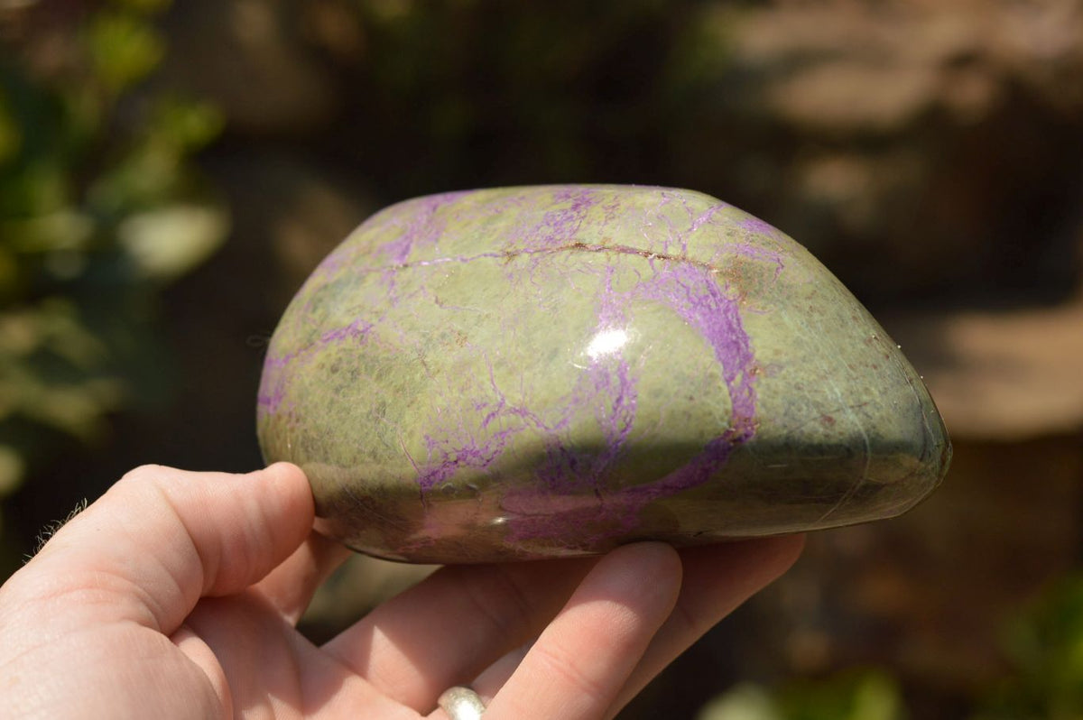 Polished Purple Stichtite & Green Serpentine (Atlantisite) Standing Free Forms x 3 From Barberton, South Africa - TopRock