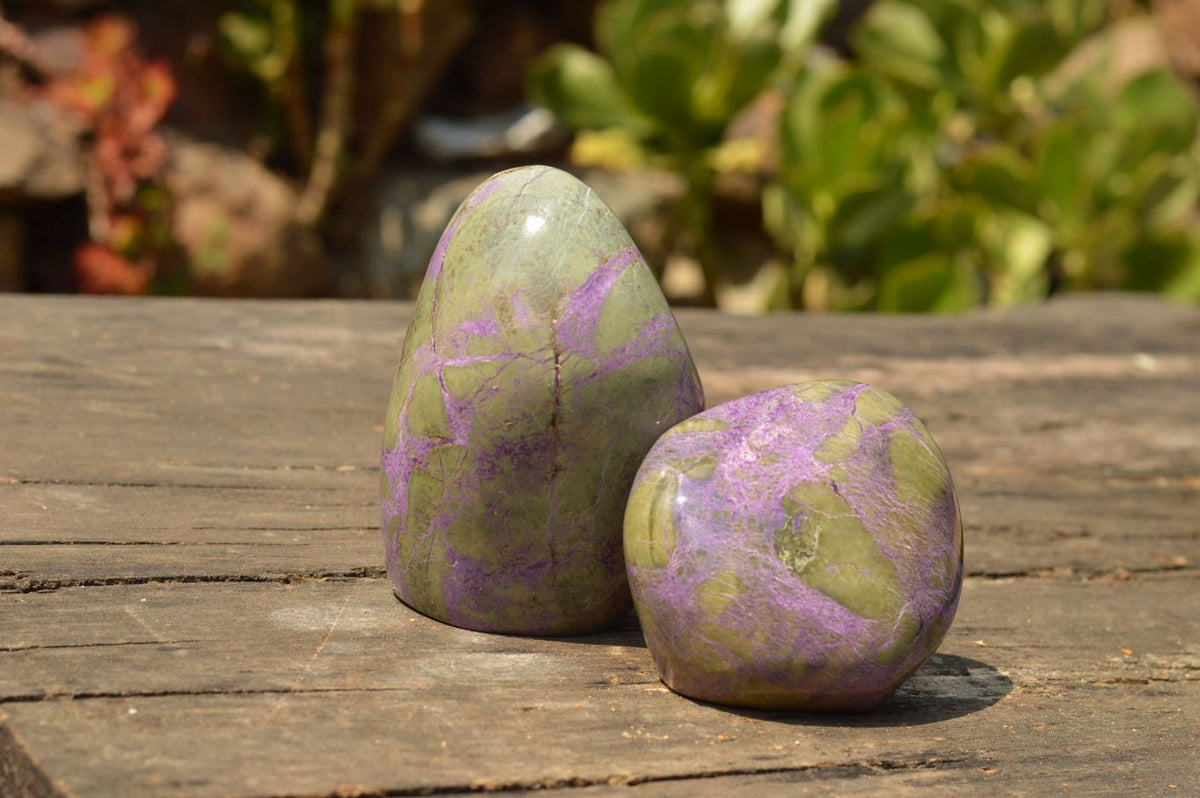 Polished Purple Stichtite & Green Serpentine (Atlantisite) Standing Free Forms x 3 From Barberton, South Africa - TopRock