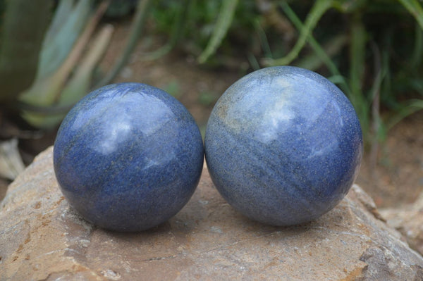 Polished Blue Lazulite Spheres  x 2 From Madagascar - Toprock Gemstones and Minerals 