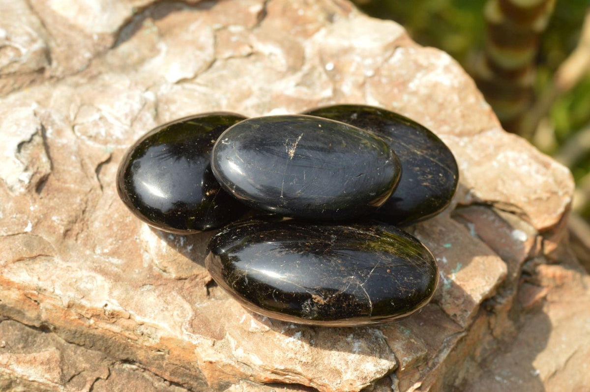 Polished Black Tourmaline / Schorl Palm Stones x 20 From Madagascar - TopRock