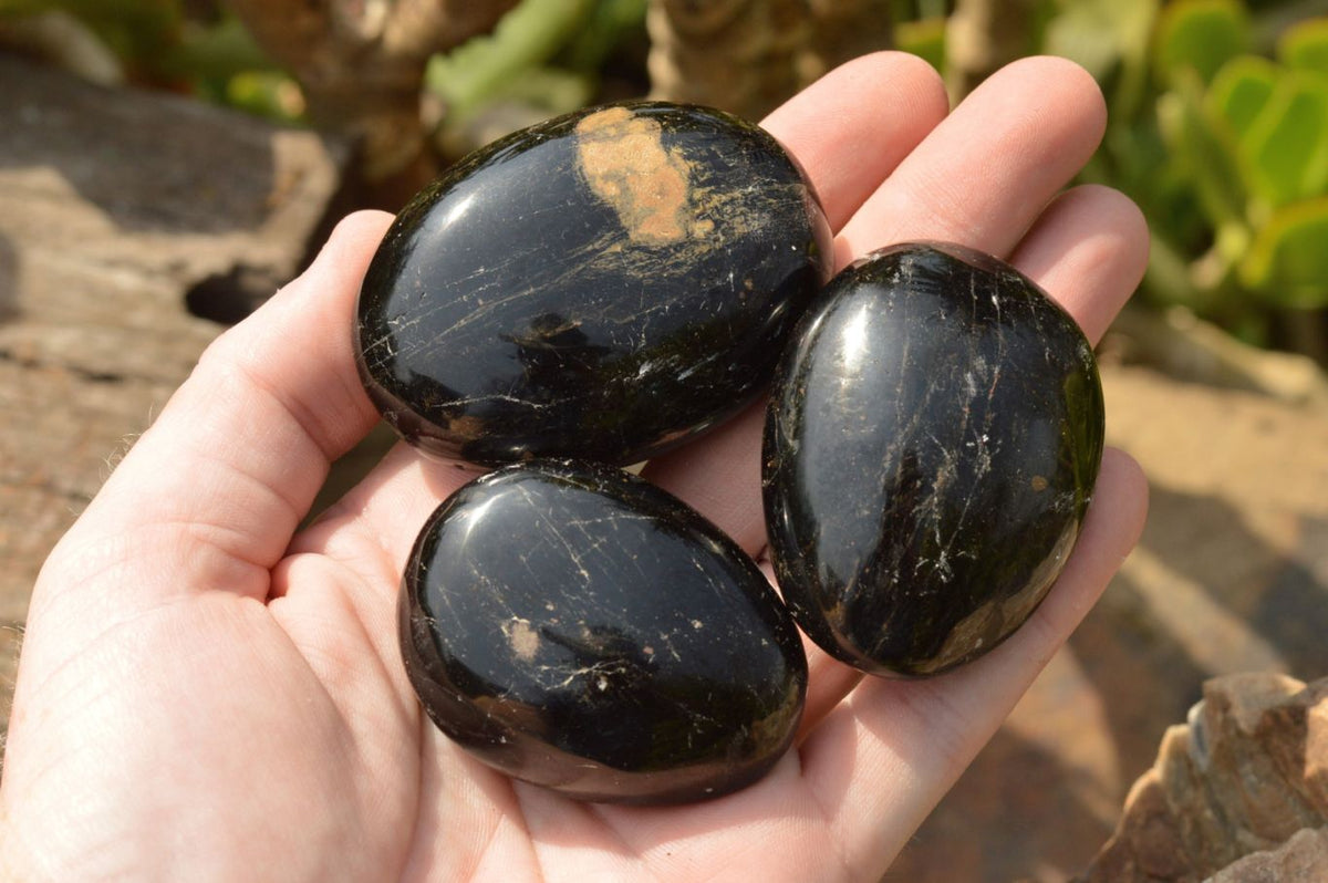 Polished Black Tourmaline / Schorl Palm Stones x 20 From Madagascar - TopRock