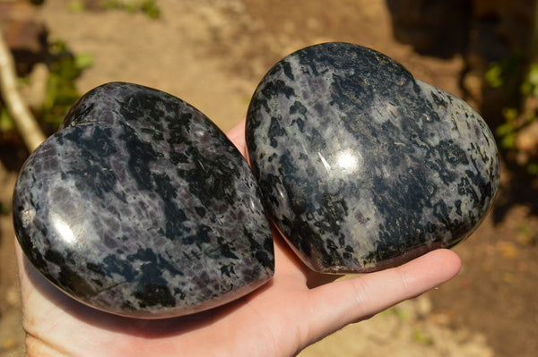 Polished Beautiful Merlinite Gabbro Hearts x 2 From Madagascar - TopRock