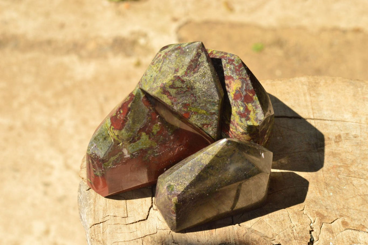 Polished Bastite (Epidote & Piedmontite) Dragon Blood Stone Points x 4 From Tshipise, South Africa - TopRock