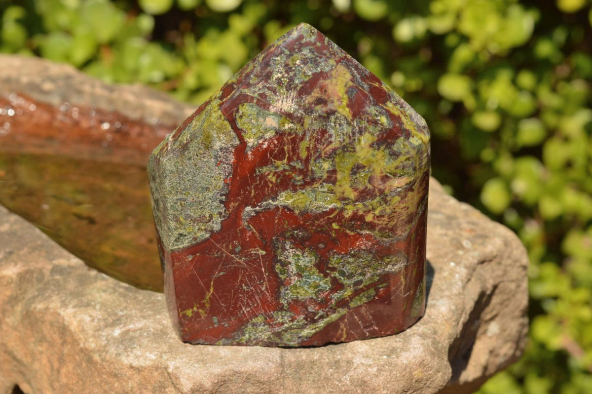 Polished Bastite (Epidote & Piedmontite) Dragon Blood Stone Points x 4 From Tshipise, South Africa - TopRock