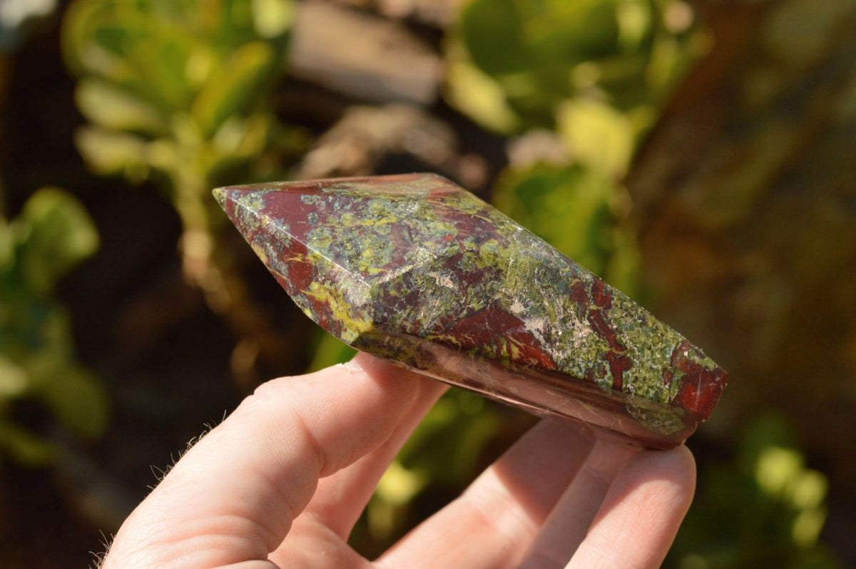 Polished Bastite (Epidote & Piedmontite) Dragon Blood Stone Points x 4 From Tshipise, South Africa - TopRock
