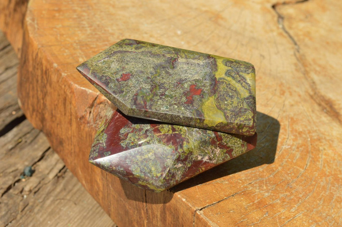 Polished Bastite (Epidote & Piedmontite) Dragon Blood Stone Points x 4 From Tshipise, South Africa - TopRock