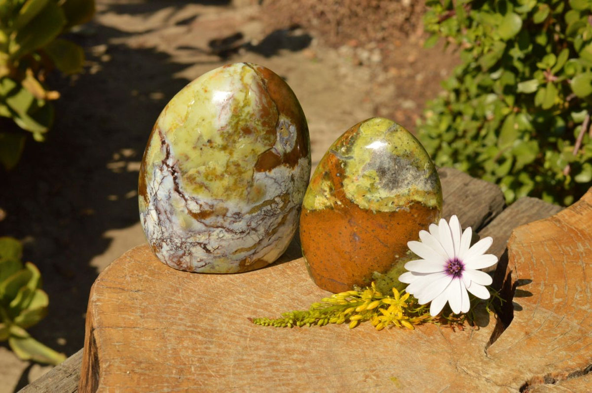 Polished Lovely Pair Of Green Opal Standing Free Forms x 2 From Antsirabe, Madagascar - TopRock