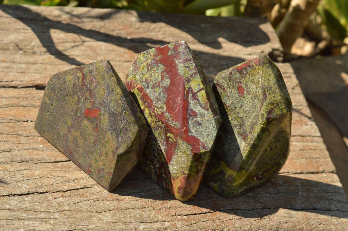 Polished Bastite (Epidote & Piedmontite) Dragon Blood Stone Points x 4 From Tshipise, South Africa - TopRock