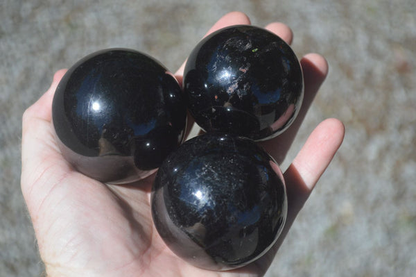 Polished Schorl Black Tourmaline Spheres  x 6 From Madagascar - Toprock Gemstones and Minerals 