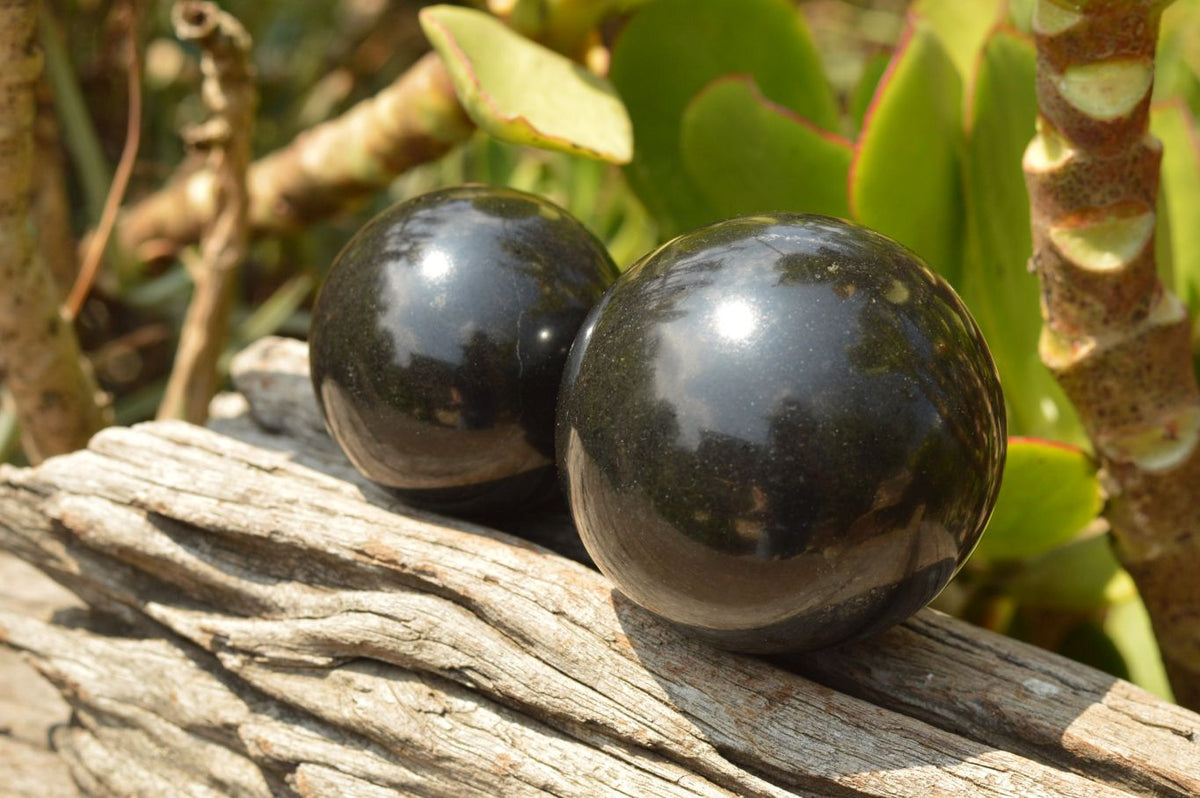 Polished Pitch Black Basalt Spheres (Heat Stable) x 5 From Madagascar - TopRock
