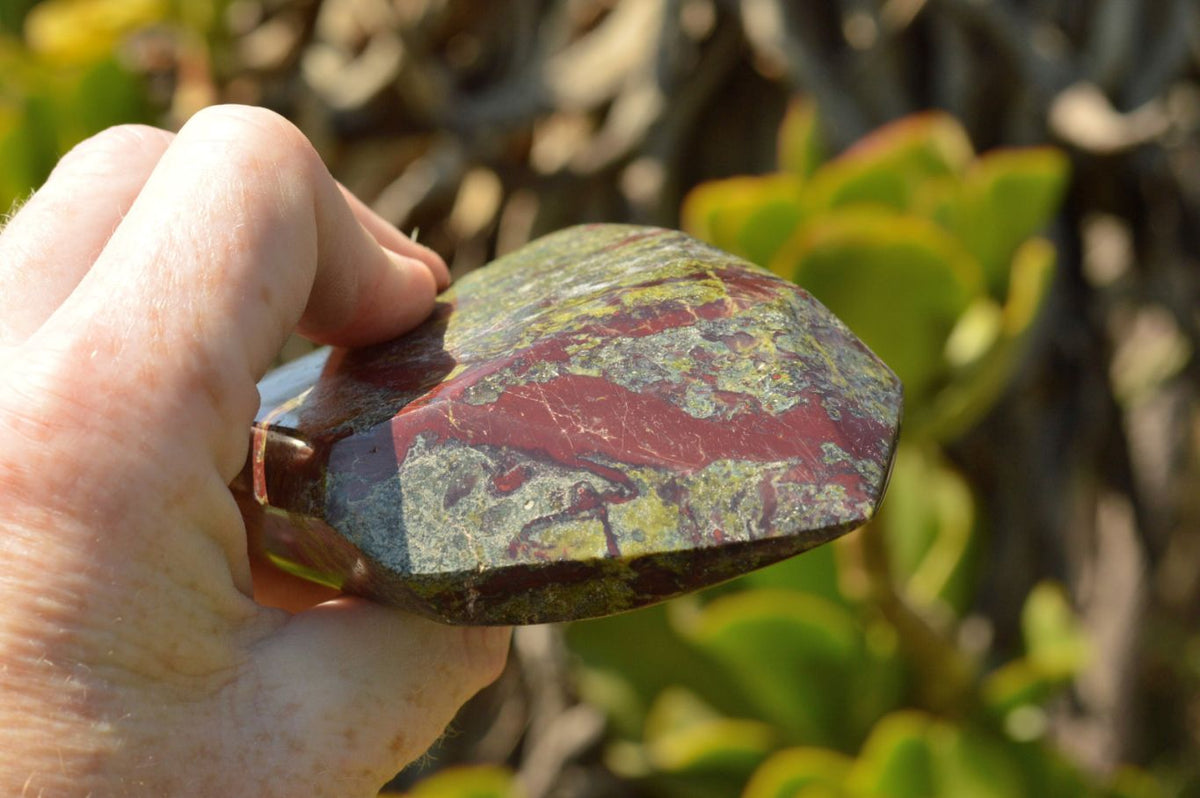 Polished Bastite (Epidote & Piedmontite) Dragon Blood Stone Points x 4 From Tshipise, South Africa - TopRock
